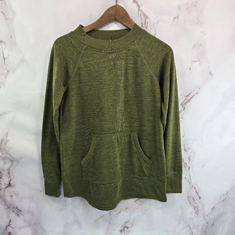 Title Nine Sweatshirt Womens XS Green Crew Neck Tunic Top Universal Raglan